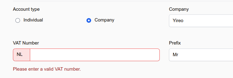 A wrong VAT ID entered in the checkout
