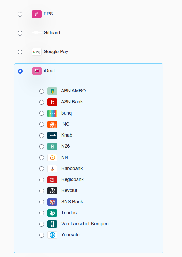 iDEAL v1 with selection of issuers