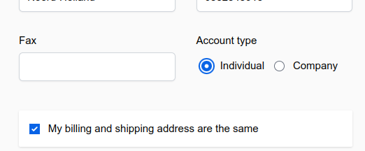 When the option &quot;Individual&quot; is selected, the company and VAT ID field are hidden