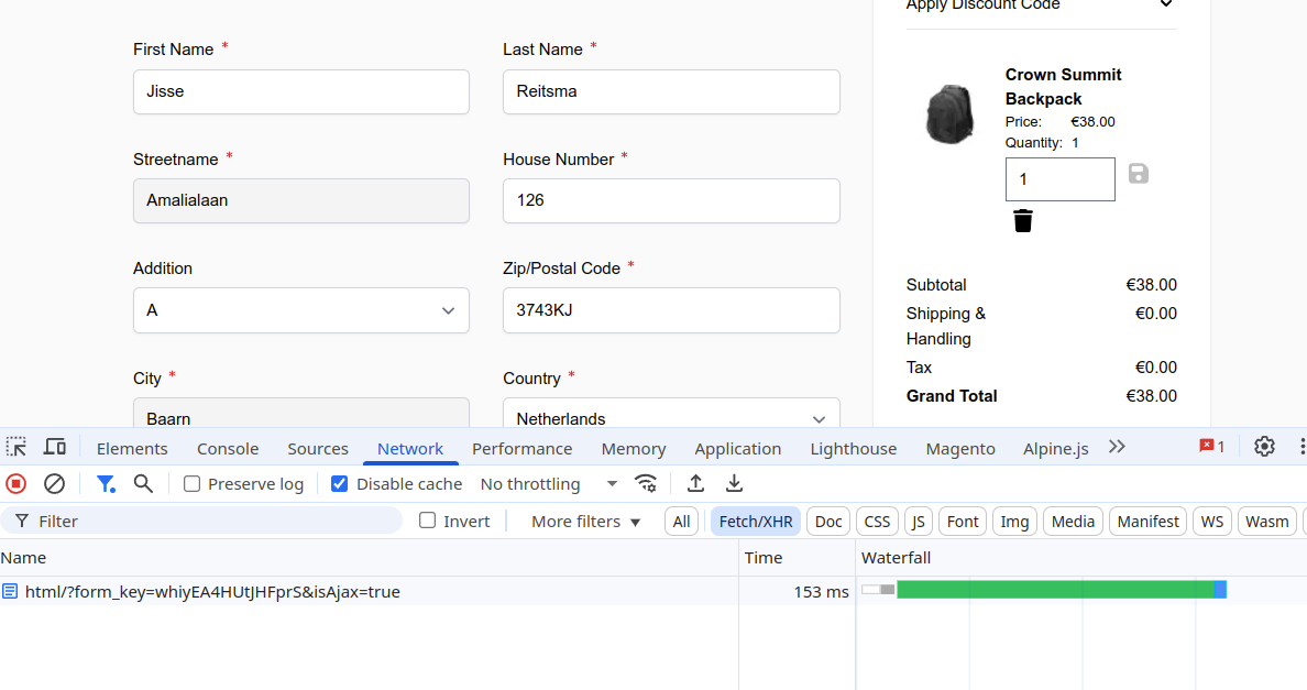 A single HTTP request to update numerous HTML elements, taken from hyva.demo.loki-checkout.com