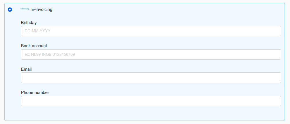 Payment Component for the E-invoicing method