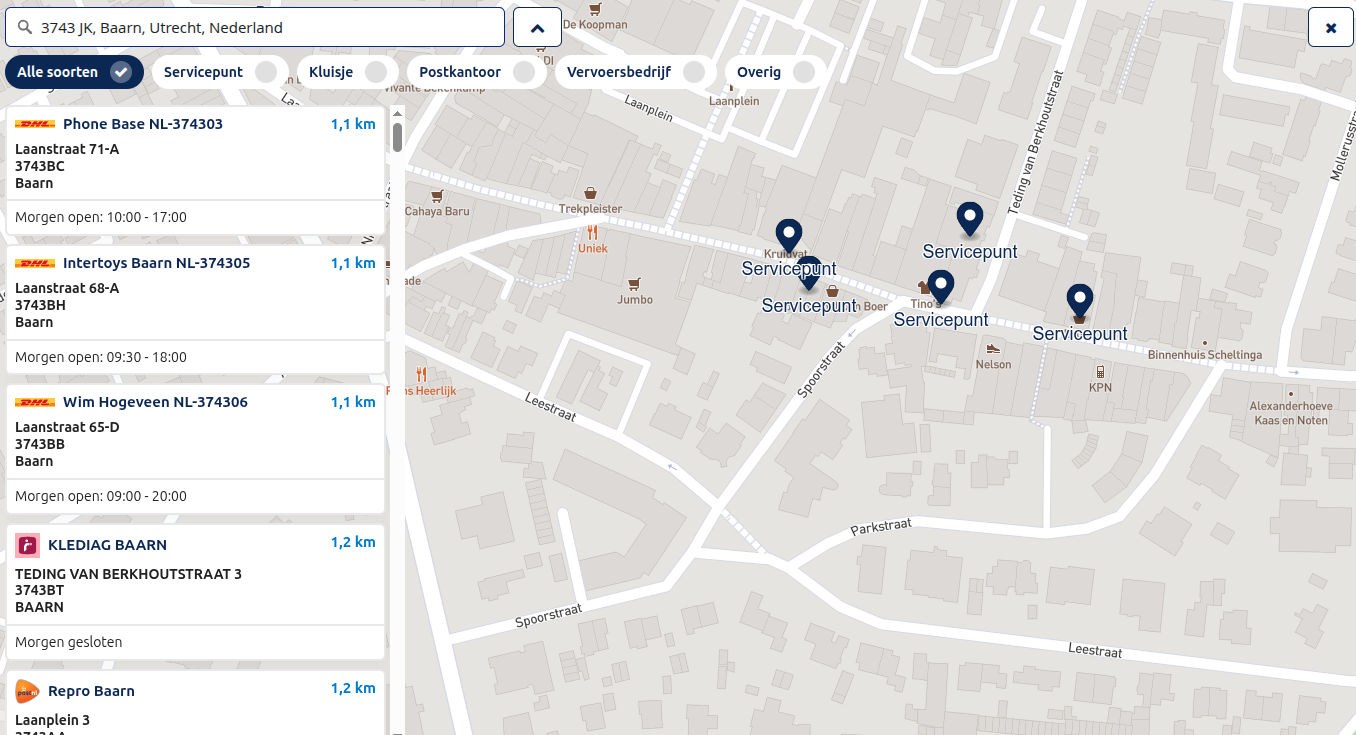 Picking a Sendcloud service point on a map